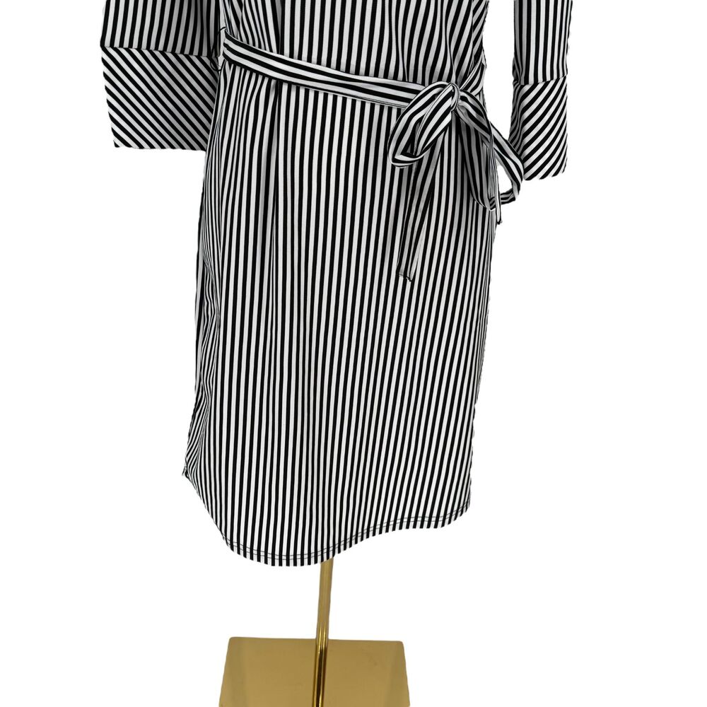 Striped Shirt Dress S Black White Belted Mlle Gabrielle Career Office Academia - Picture 4 of 16